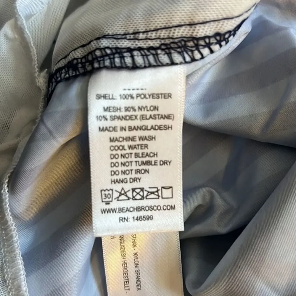 Beach Bros Swim Trunks Mens Small Blue‎ Navy Vertical Stripes Stretch Waist Mesh